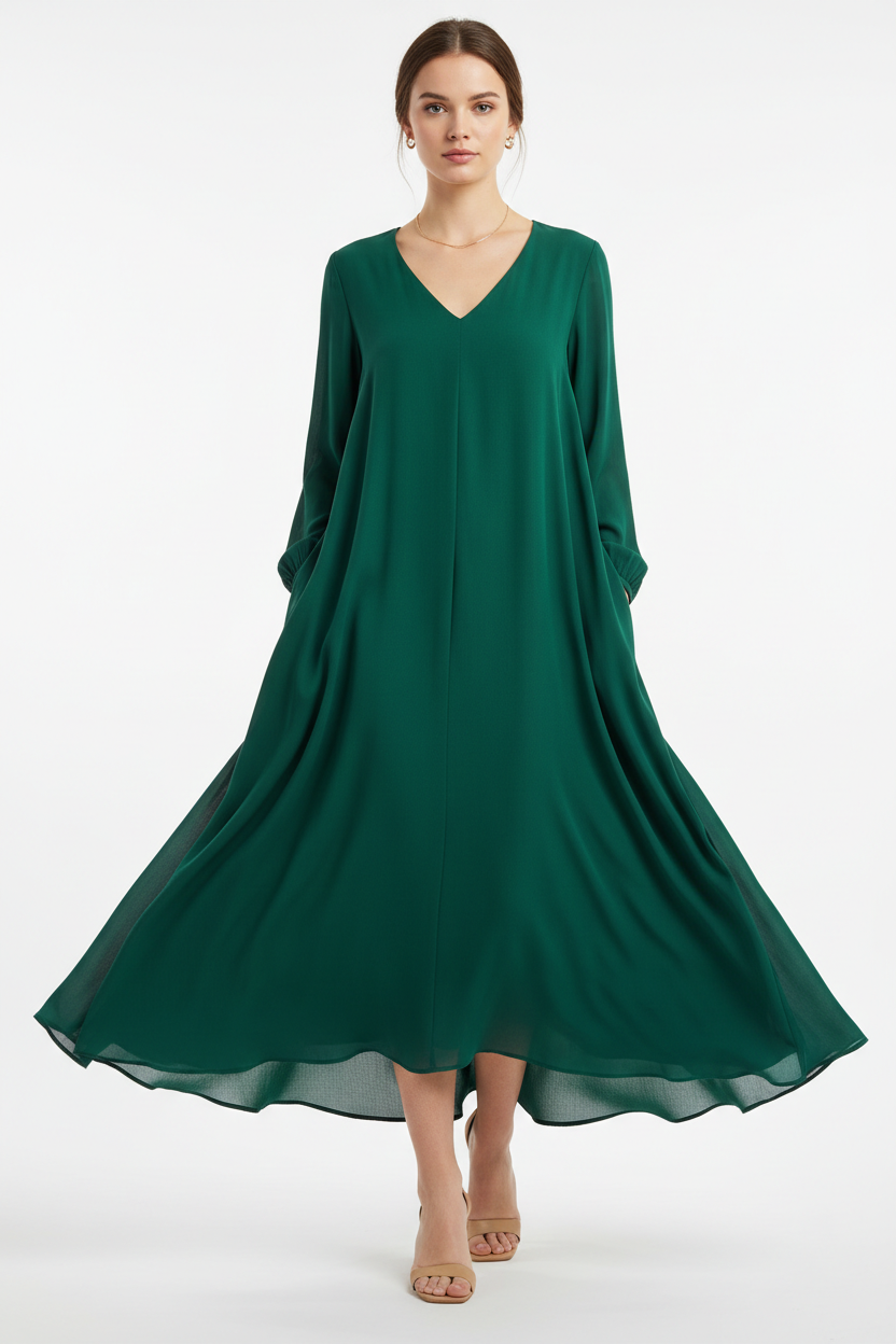 Elegant V-Neck Midi Dress